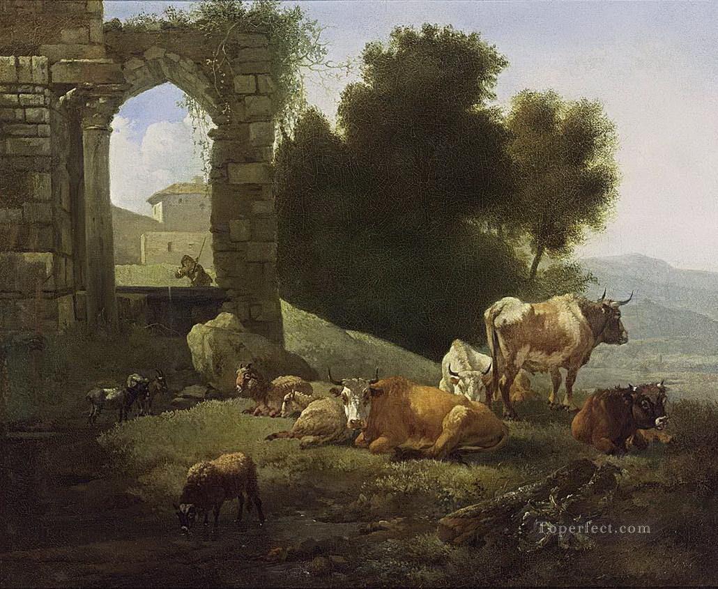 shepherd cow italianate landscape willem romeijn Oil Paintings